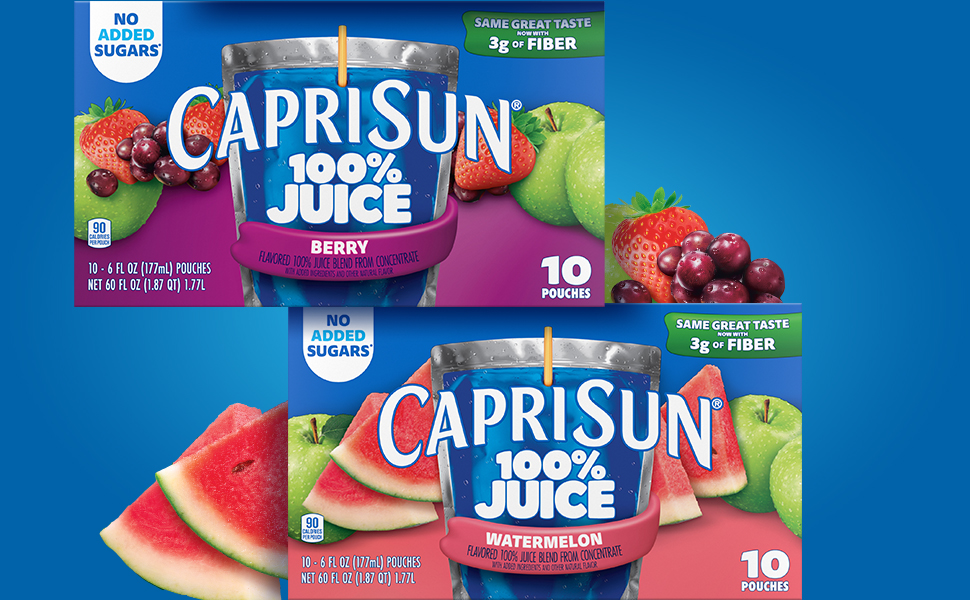 Two 10 count boxes of Capri Sun 100% Juice in Berry and Watermelon