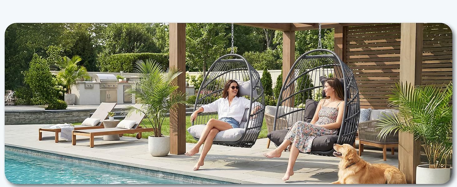 swinging egg chair 1 person hanging hammock basket wicker rattan comfy cozy cushioned foldable tree