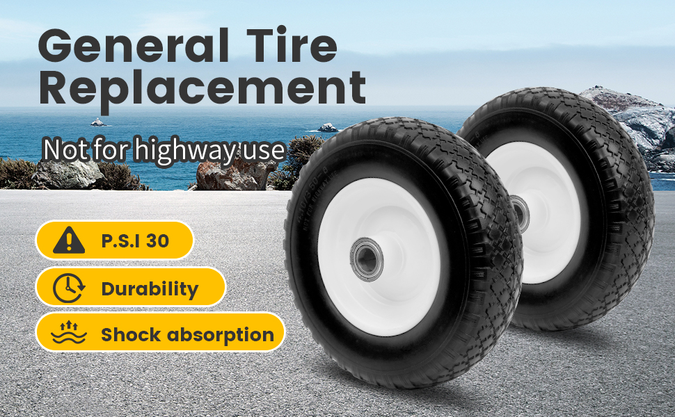 12 inch Flat Free Tire MaxxHaul Solid Polyurethane 1 Bore 330lb Capacity Utility Wheel No Flat Rim