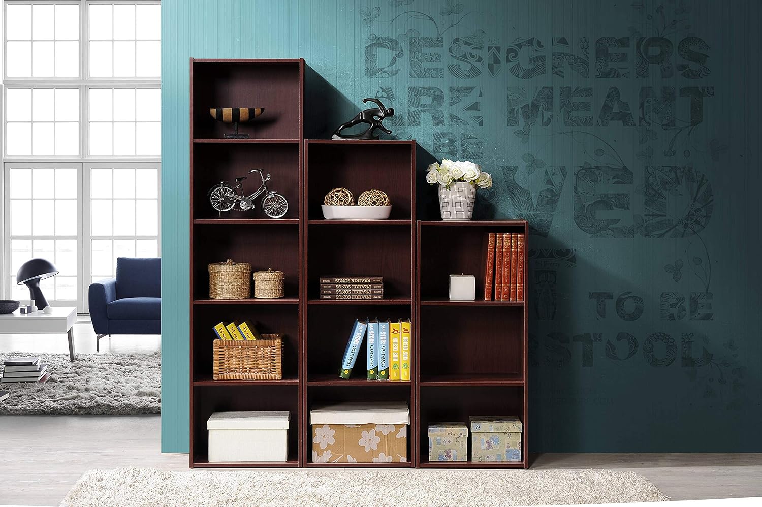 HODEDAH IMPORT 4-Shelf Bookcase Cabinet, Black
