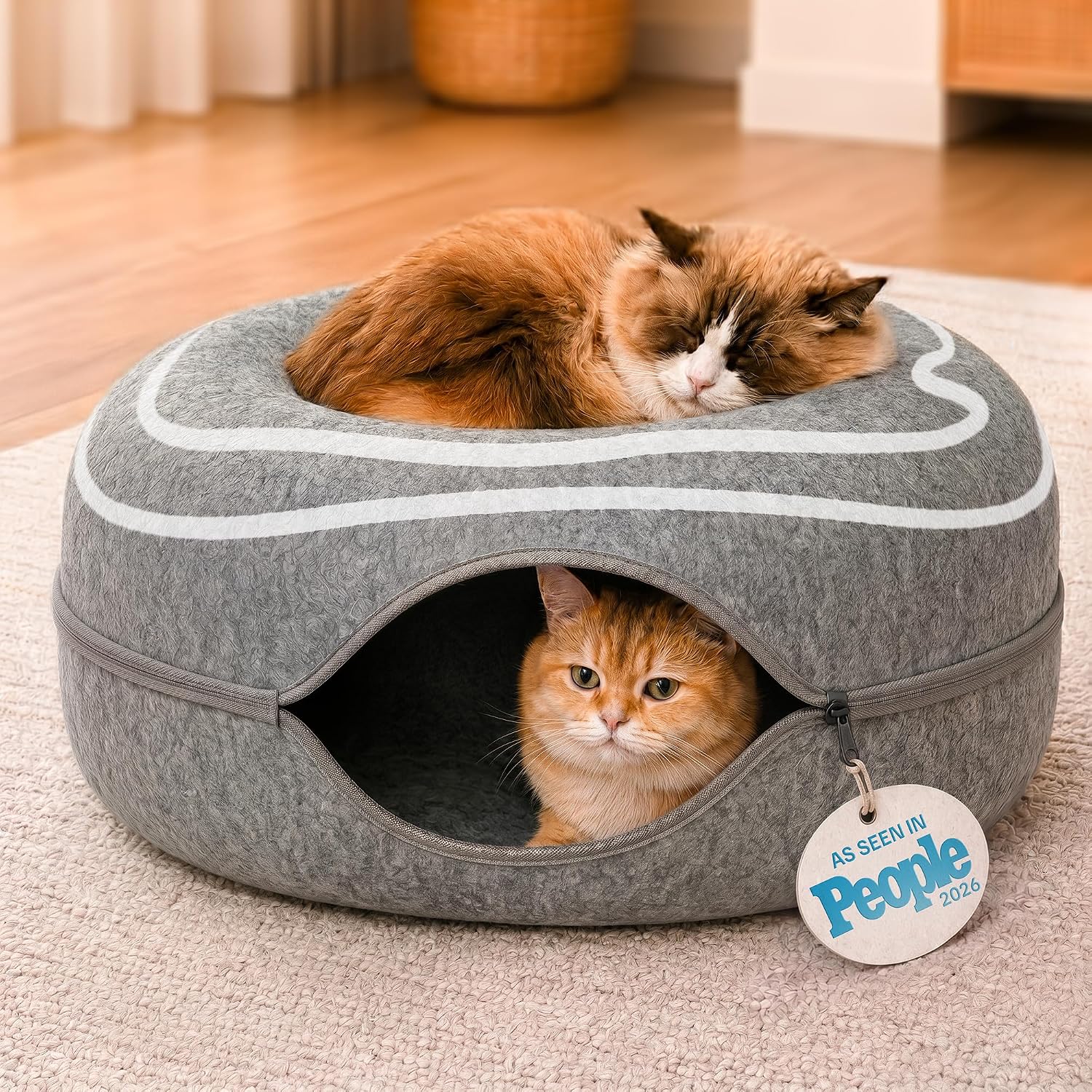 Cat Cave – Premium Felt Cat Bed for Indoor Cats, Handmade 100% Merino Wool (Large, Black Aqua)