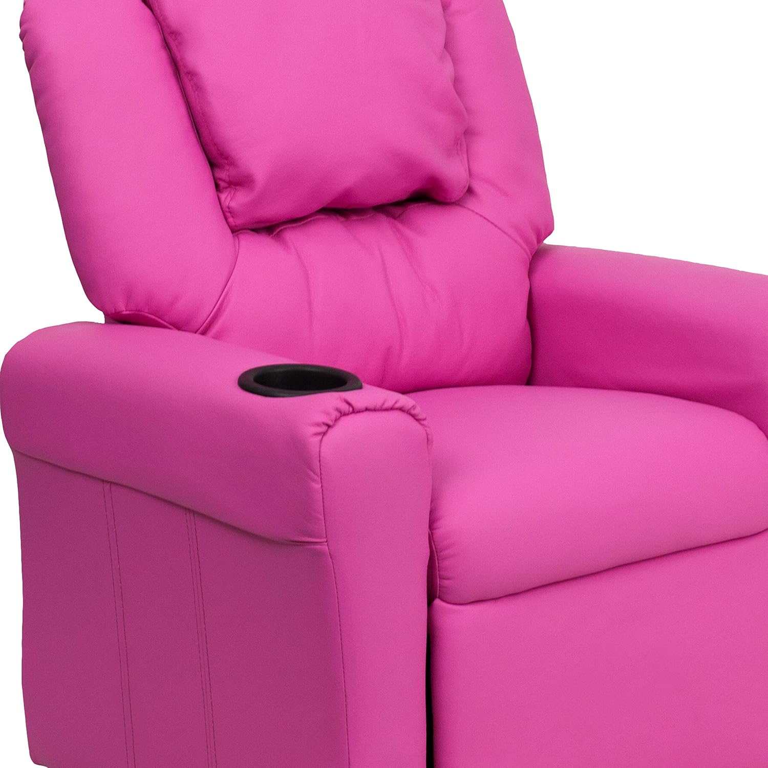 Flash Furniture Vana LeatherSoft Kids Recliner with Cup Holder, Headrest, and Safety Recline, Contemporary Reclining Chair for Kids, Supports up to 90 lbs., Brown | Manual Recline, Padded Seat and Back, Child-Friendly Design, Safety Recline Feature