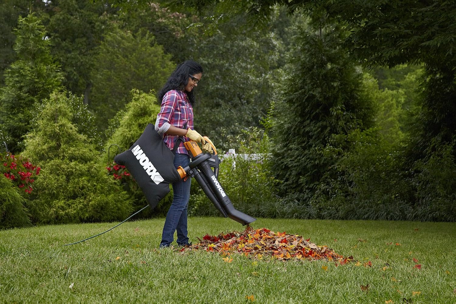 WORX Trivac 3-in-1 Electric Leaf Blower/Leaf Vacuum/Leaf Mulcher, WG509 | 350CFM & 210MPH Airflow, 18:1 Mulch Ratio for Efficient Leaf Removal, Corded