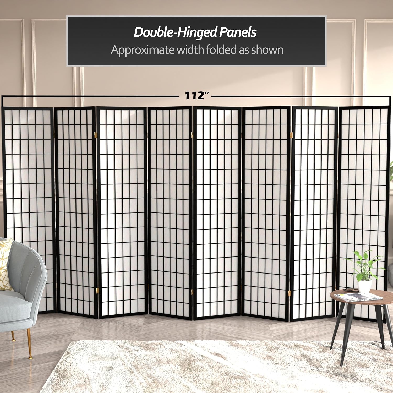 Red Lantern 6 ft. Tall Window Pane Shoji Screen - Walnut - 5 Panels