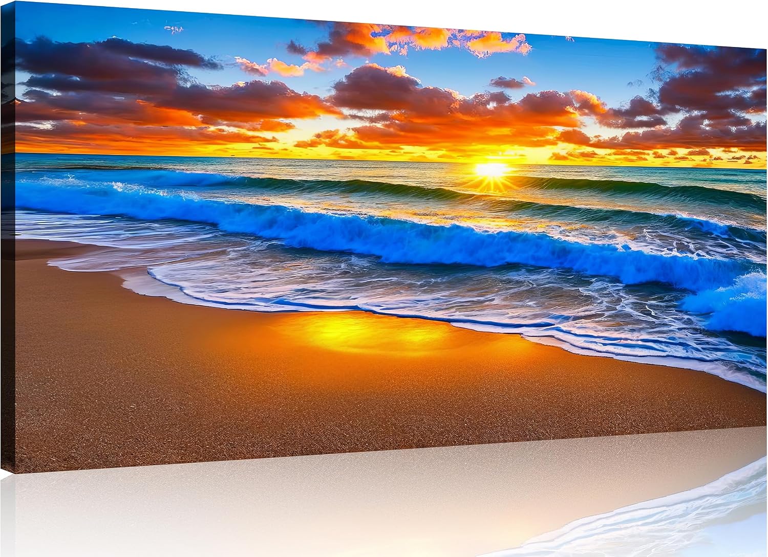 TutuBeer 3 Panel Beach Canvas Wall Art for Home Decor Blue Sea Sunset White Beach Painting the Picture Print on Canvas Seascape the Pictures for Home Decor Decoration,Ready to Hang
