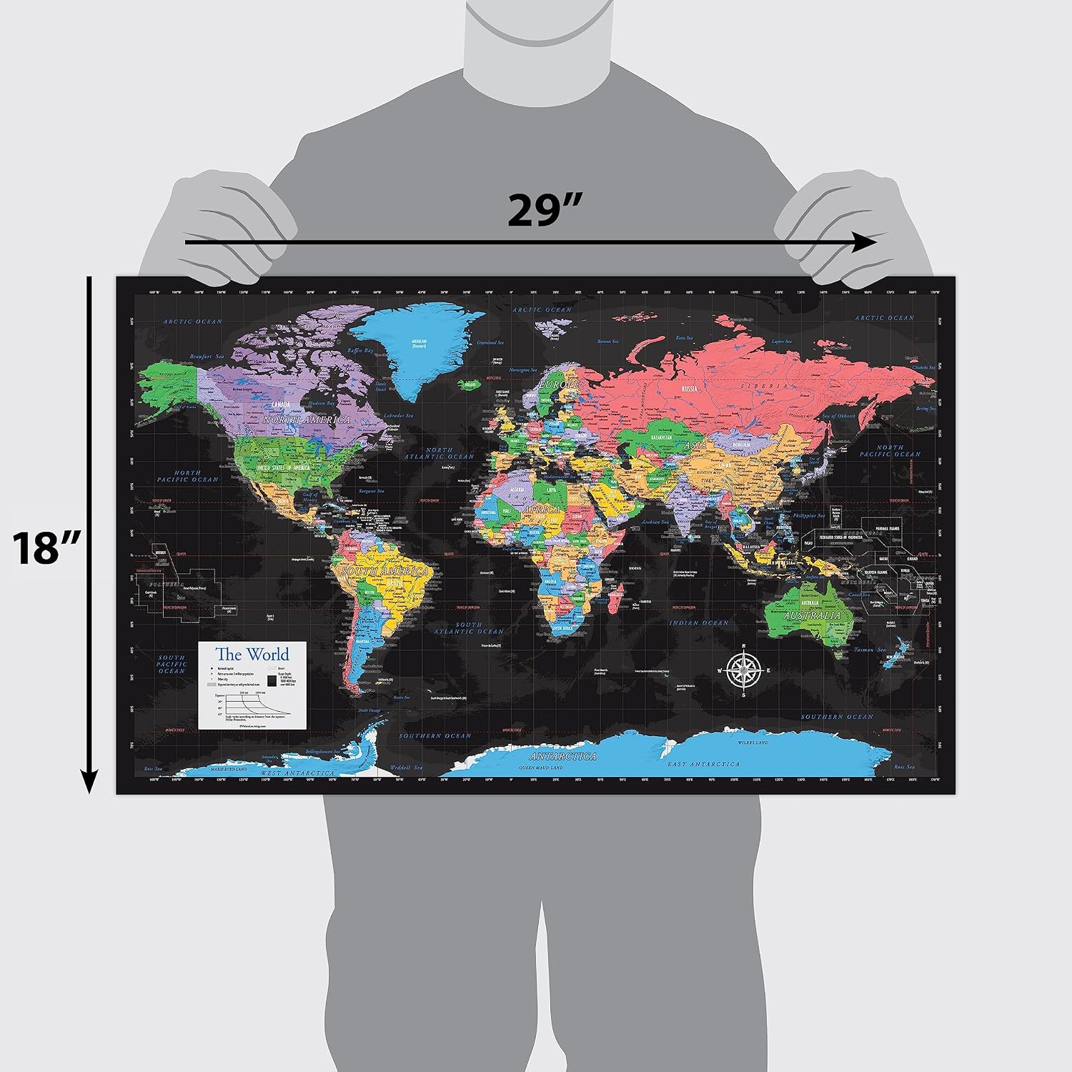 Laminated World Map & US Map Poster Set - 18" x 29" - Wall Chart Maps of the World & United States - Made in the USA - (LAMINATED, 18" x 29")