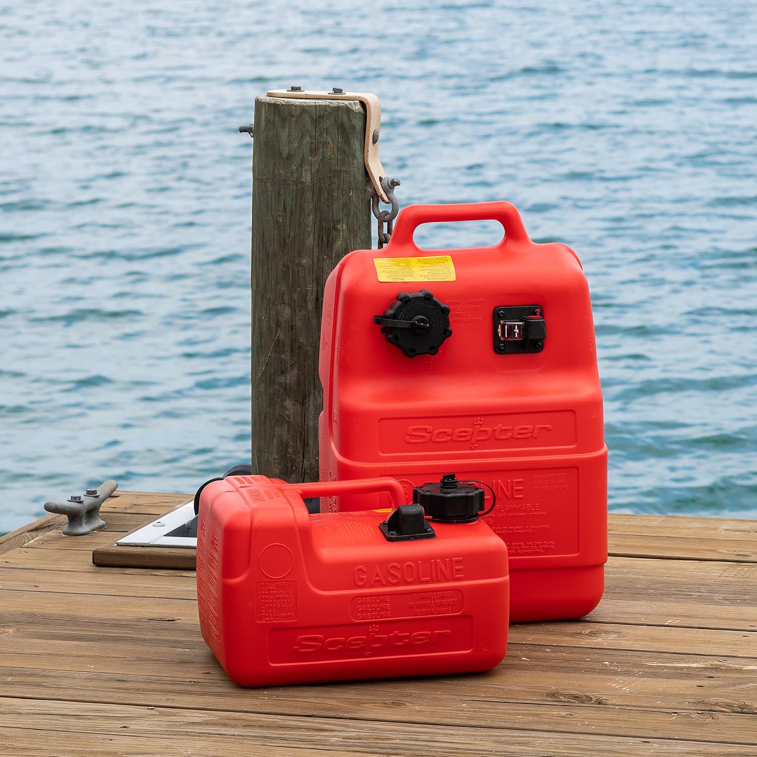 Scepter 3.2 Gallon Portable Marine Gas Can, Boat Fuel Tank with Top Handle | Underseat Design, 2-Way Vented Cap, Built-In Fuel Gauge and Pick-Up, EPA & CARB Compliant, 14"L x 10.5"W x 9"H (08576)
