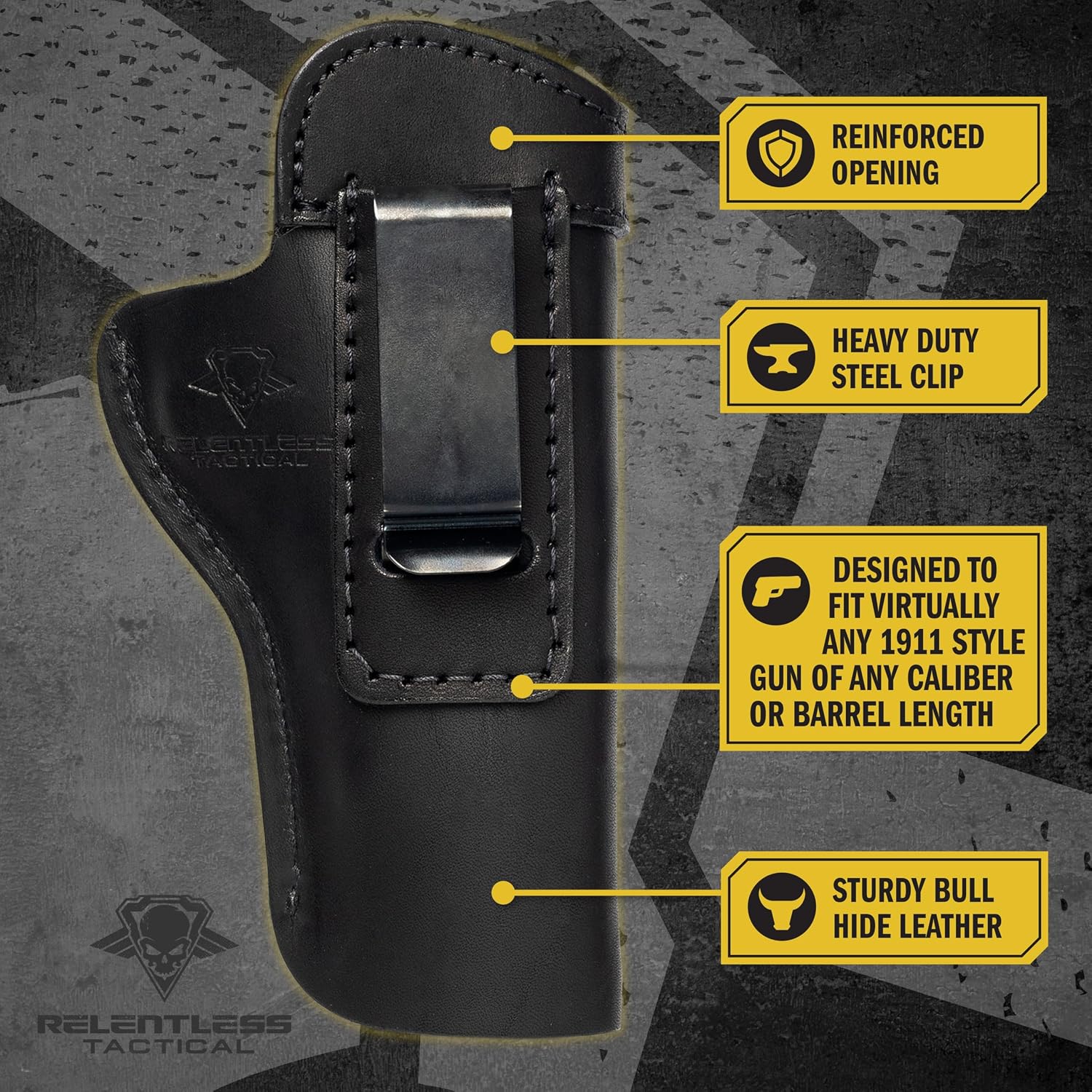 The Defender Leather IWB Holster for 1911 Style Handguns – Standard or Sweat Shield Versions – Made in USA – Fits Kimber, Colt, S&W, Sig Sauer, Ruger, Remington