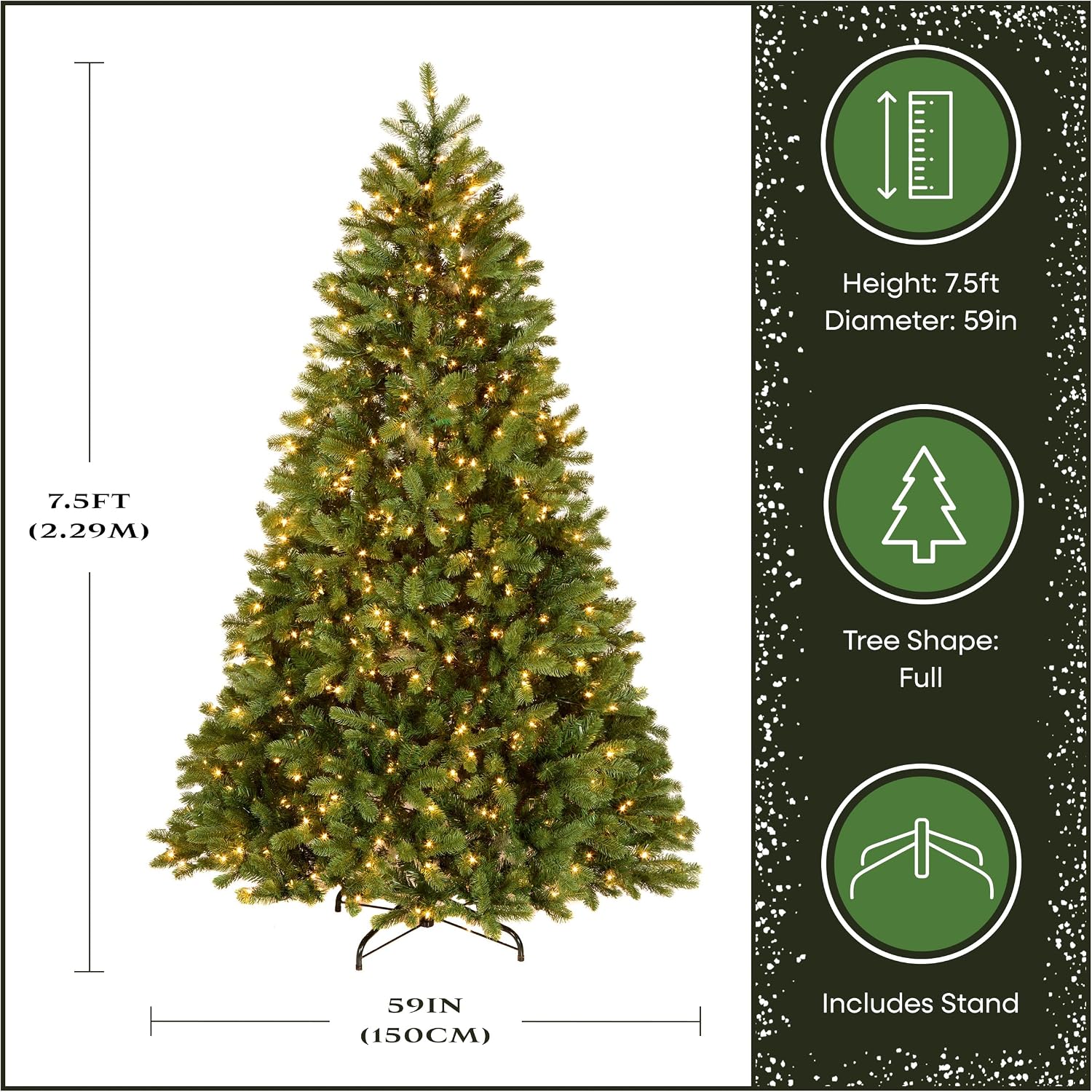 National Tree Company 7.5ft Pre-Lit Downswept Douglas Fir Christmas Tree | 750 Clear Lights, 1,867 Tips, Includes Stand, Artificial, Green