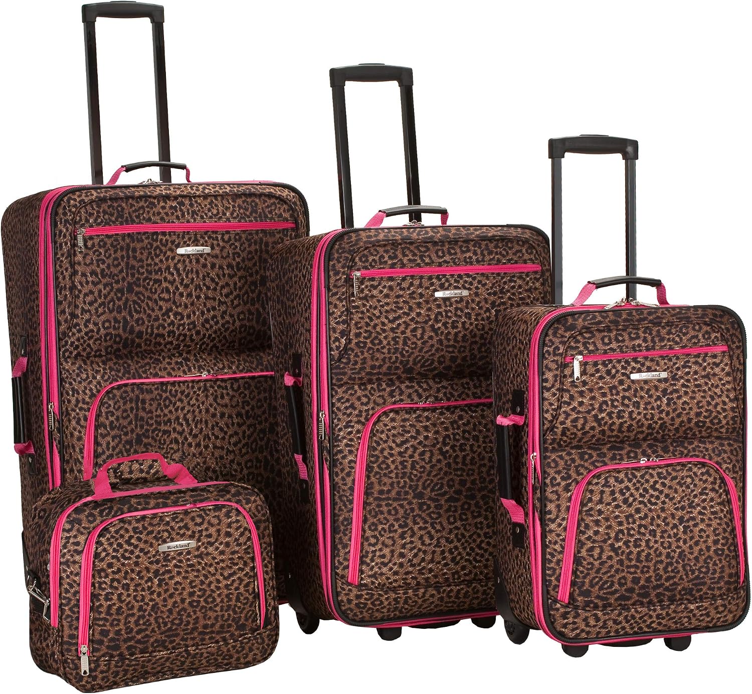 Rockland Fashion Softside Upright Luggage Set,Expandable, Telescopic Handle, Wheel, Black Dot, 2-Piece (14/19)