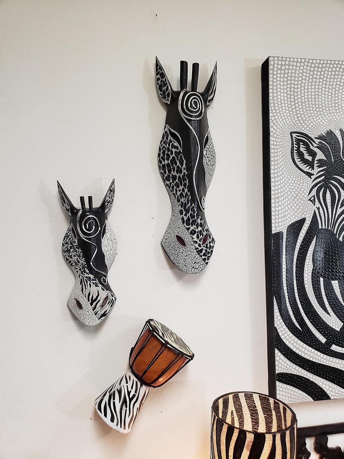 Giraffe Zebra Face Mask Wall Hanging Décor Hand Painted Patterns African Safari Style Decorative Accent Contemporary Variation An Awesome Gifting