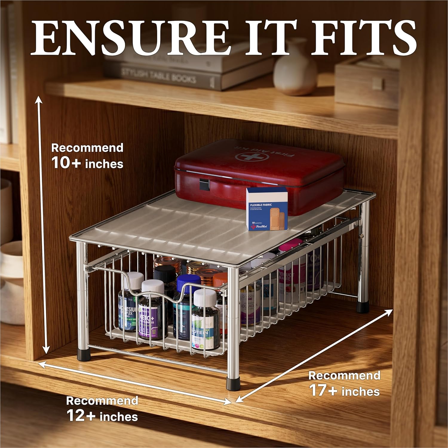 Simple Houseware Stackable 3 Tier Sliding Basket Organizer Drawer, Chrome