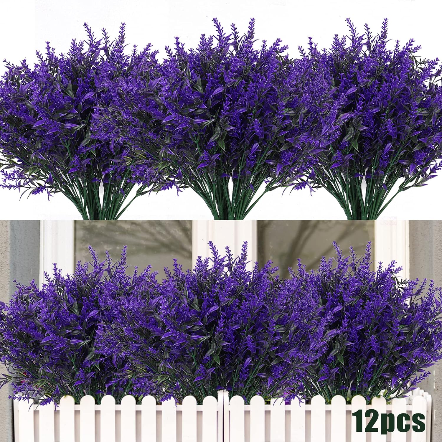 RECUTMS Artificial Greenery Lavender Fake Shrubs Flowers 8 Pcs UV Resistant