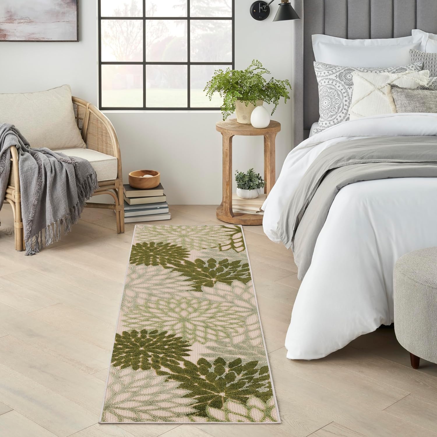 Nourison Home Aloha Indoor/Outdoor Black White 2'8" x 4' Area Rug, Tropical, Botanical, Easy Cleaning, Non Shedding, Bed Room, Living Room