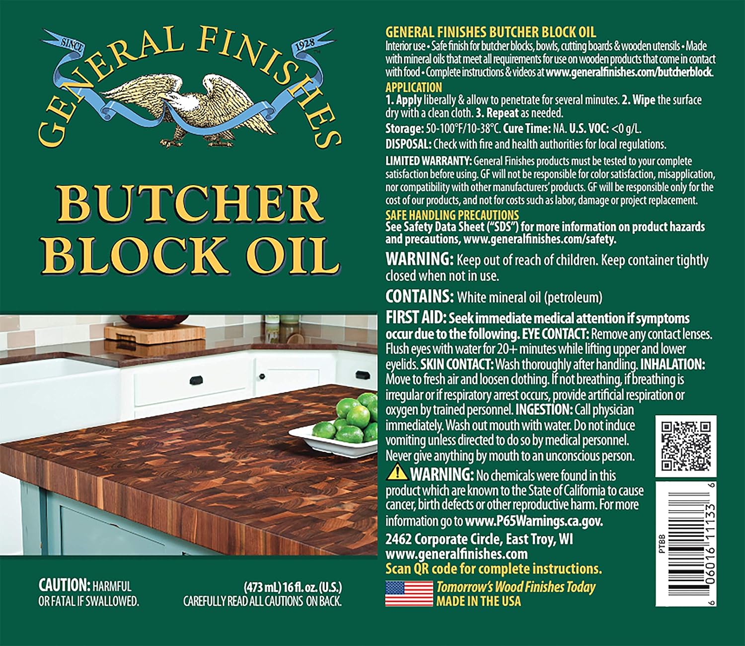 General Finishes Butcher Block Oil, 1 Pint