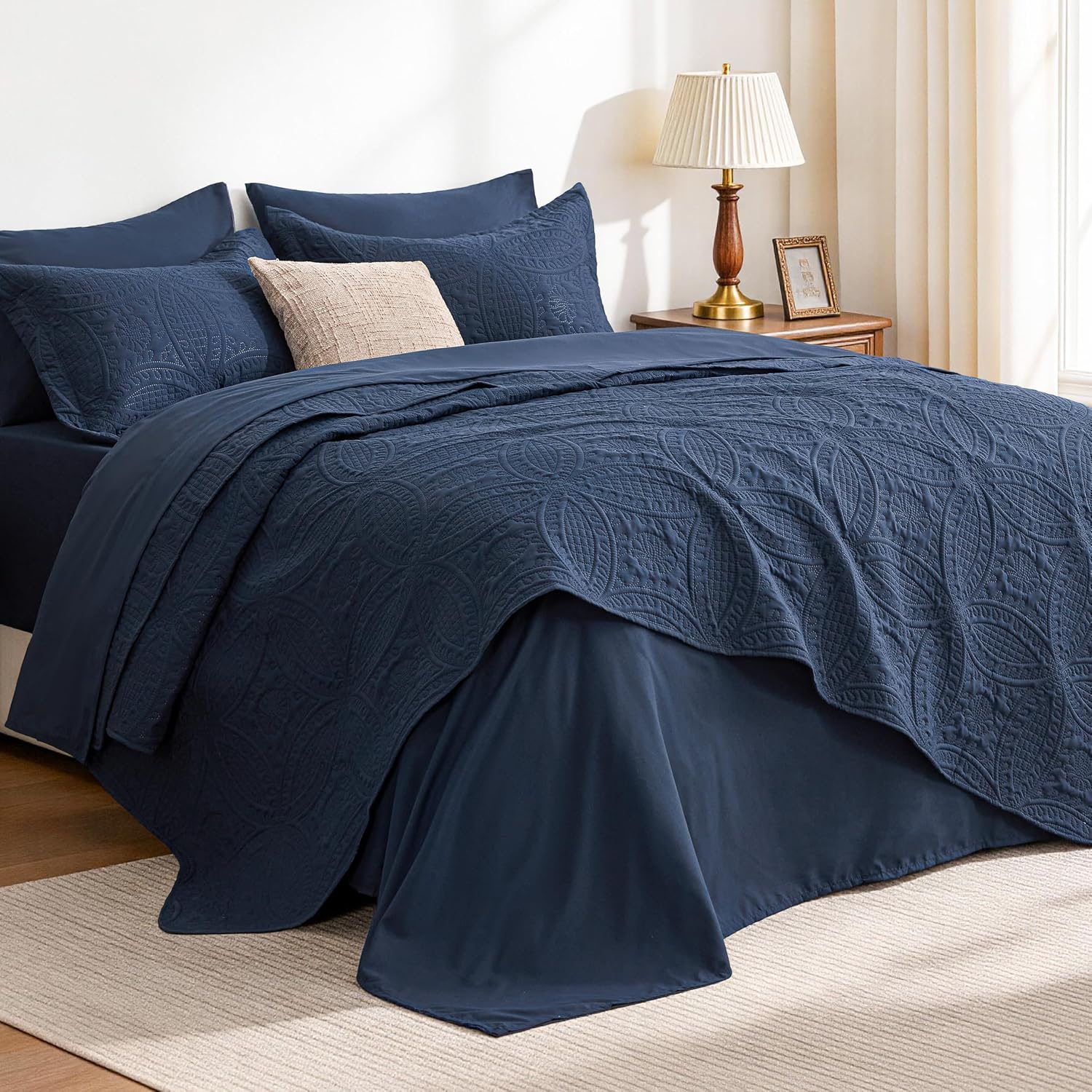 Love's cabin Quilts for Queen Bed Blue Bedspreads - Soft Bed Summer Lightweight Bedspread Comforter - Modern Style Coin Pattern Coverlet for All