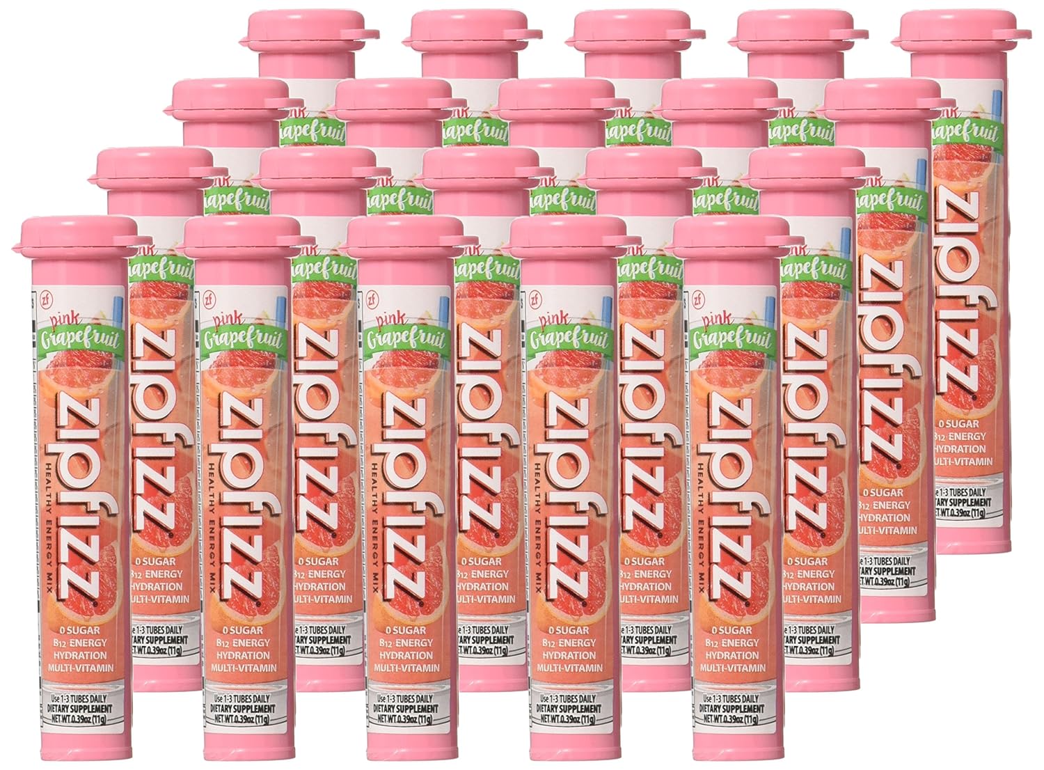 Zipfizz Energy Drink Powder, 20 Pack B12 Electrolyte - Pink Lemonade | Hydration tubes with vitamin drink benefits, 100mg caffeine, B12, electrolytes, & no artificial sugar for active lifestyle