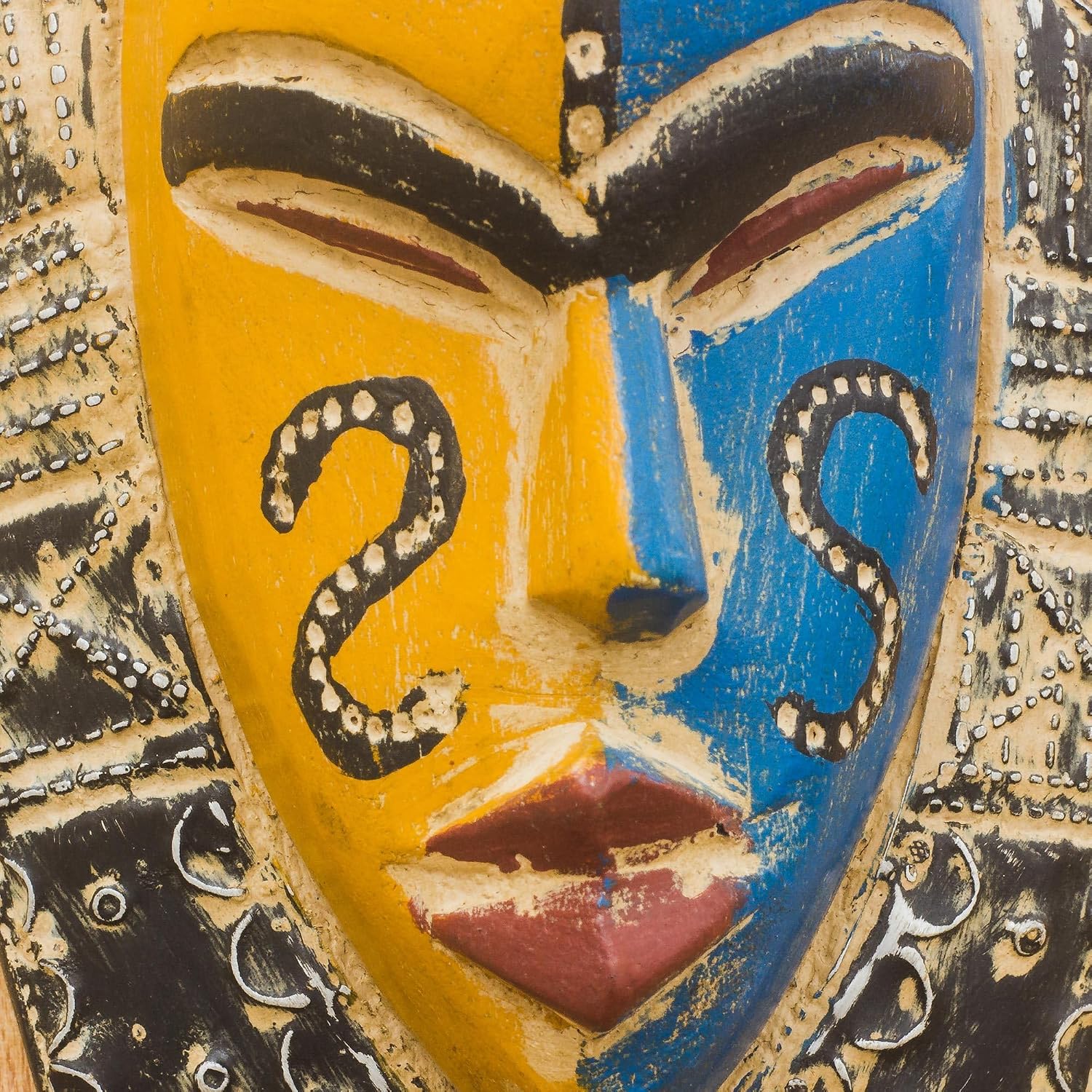 NOVICA Wood Ghanaian Decorative Mask, Multicolor, 'Dual Thandi'