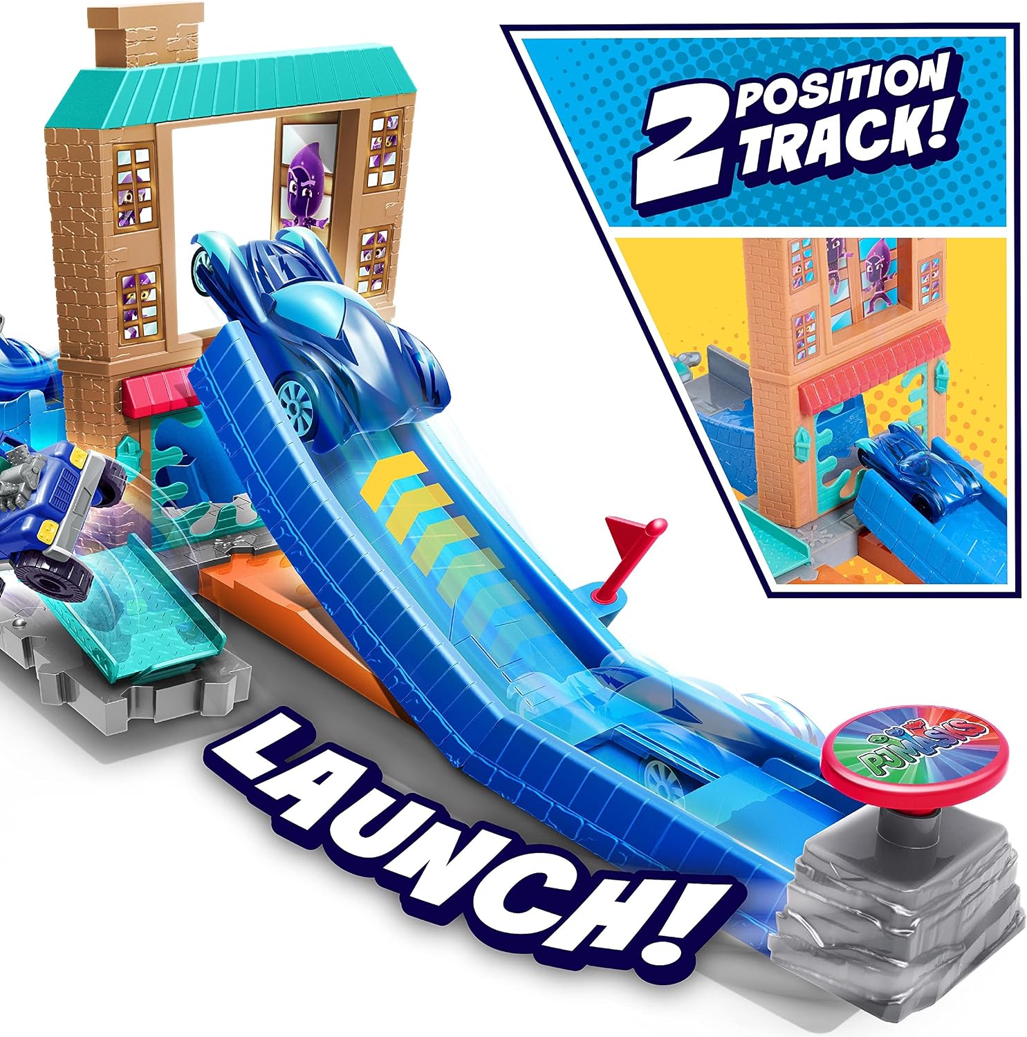 PJ Masks Die Cast Playset for 1:43 Scale Vehicles, Includes 1 Track Set and 1 Cat-Car
