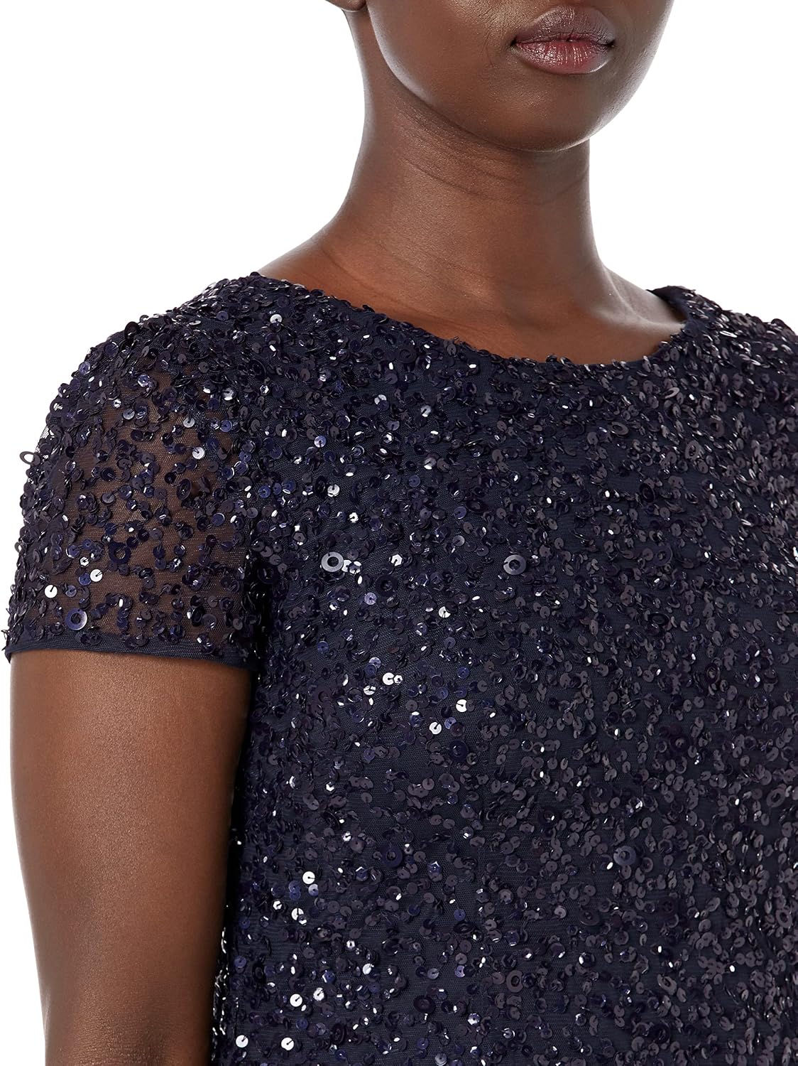 Adrianna Papell Womens Short-Sleeve All Over Sequin Gown