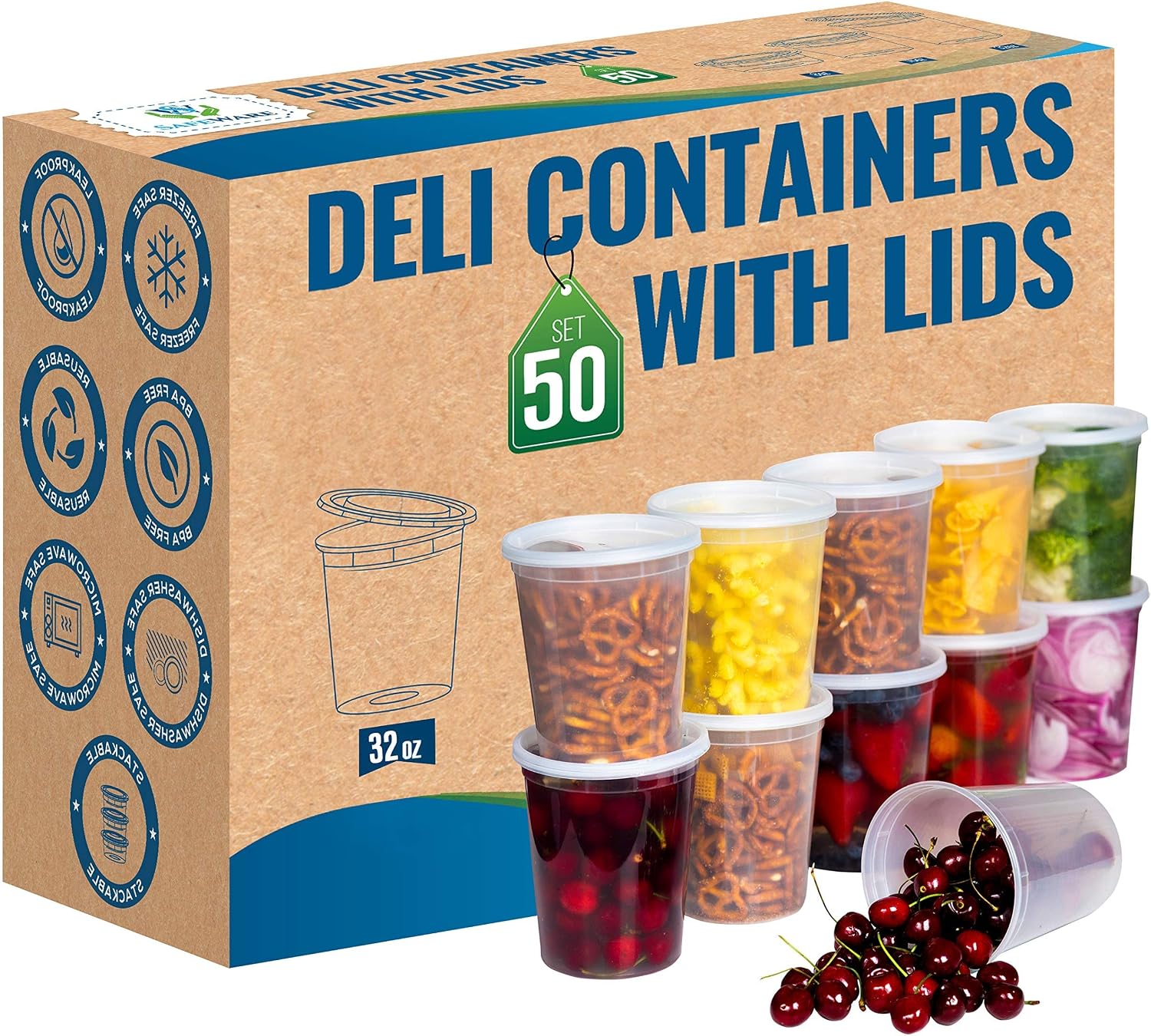 Deli Plastic Food Containers with Airtight Lids [50 Sets], Leakproof Slime Small Combo Pack [Reusable, Storage, Disposable, Meal Prep, Soup