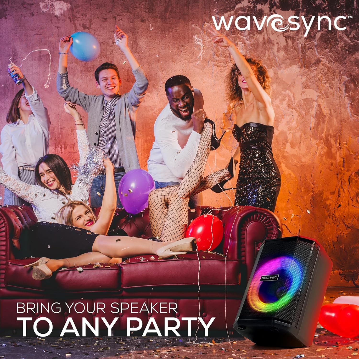 Dolphin Bluetooth Party Speaker with Wireless Microphone, 8" Woofer | 40W RMS, Tiltable Design, WaveSync TWS, LED Ring Light, USB/TF/AUX/FM