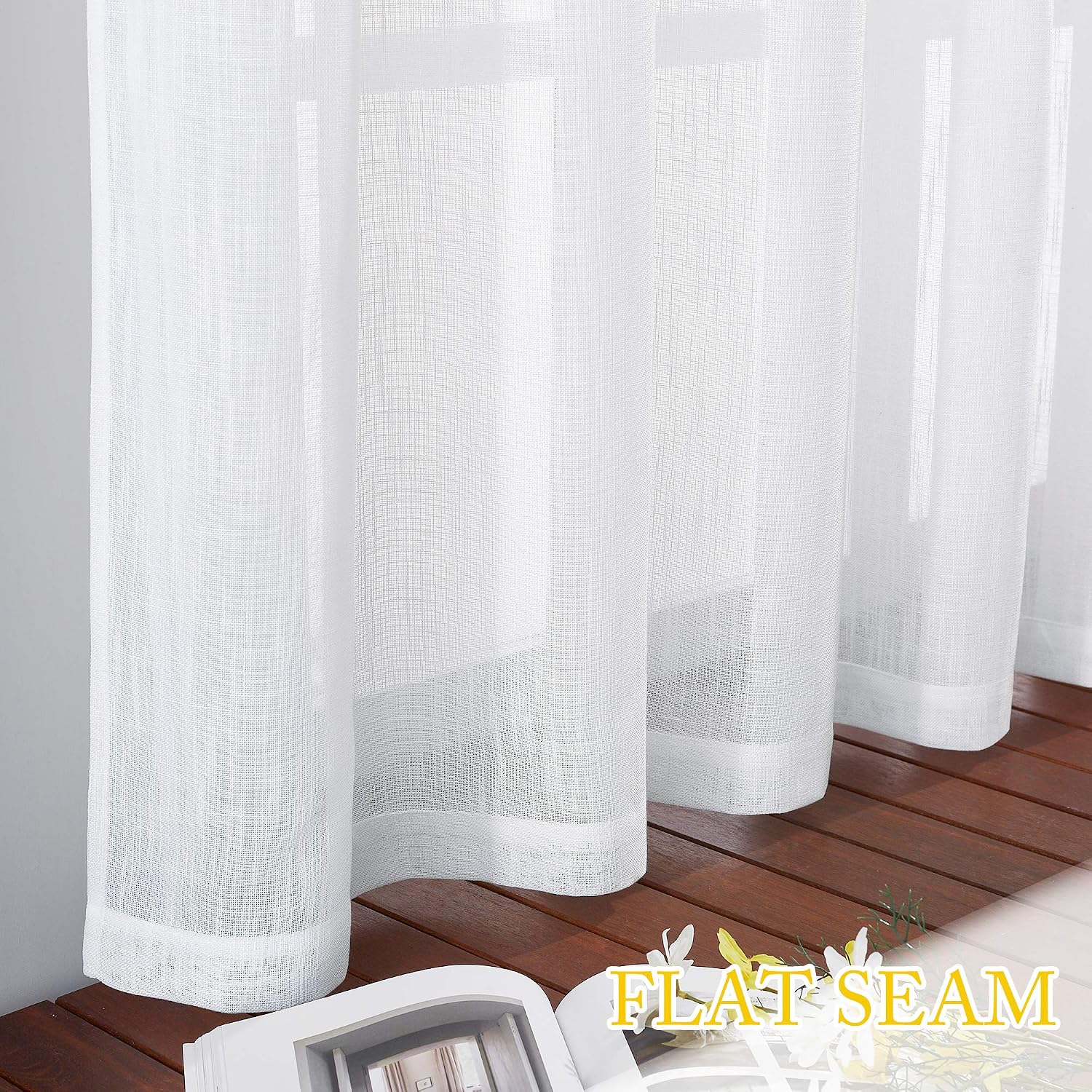 NICETOWN Linen Curtains White Semi Sheer 72 inch Long for Windows, Privacy with Light Filtering Grommet Top Window Treatments for Bedroom/Living Room