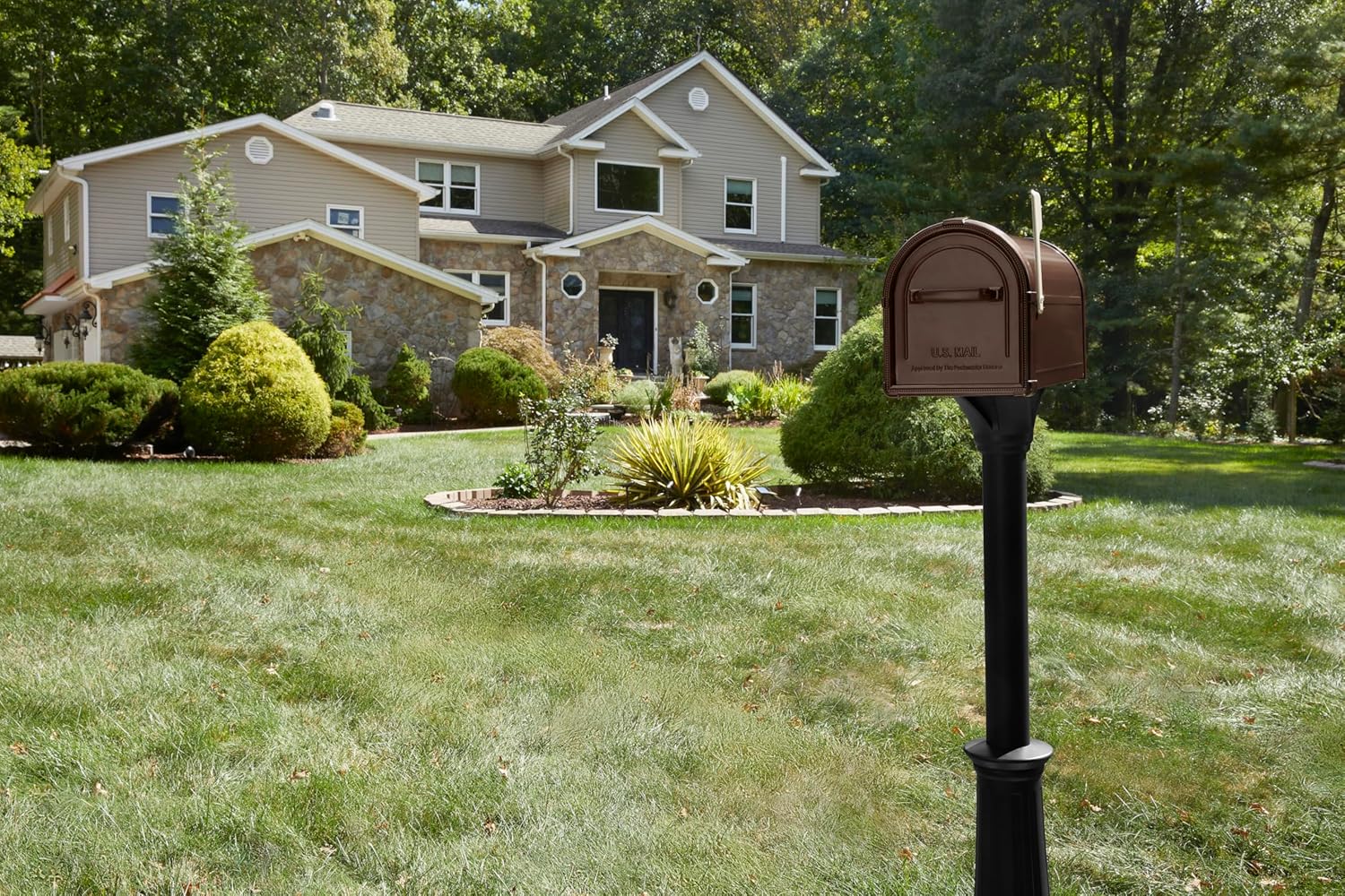 Architectural Mailboxes Hillsborough Post Mount Mailbox, Rubbed Bronze | Galvanized steel build for outside with rust-resistant powder-coat finish and a magnetic door closure. USPS approved.