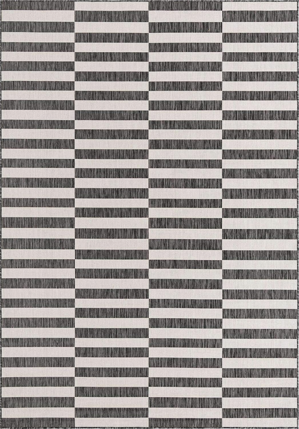 Unique Loom Outdoor Striped Collection Area Rug - Striped (7' 1" x 10' Rectangle, Taupe/Ivory)