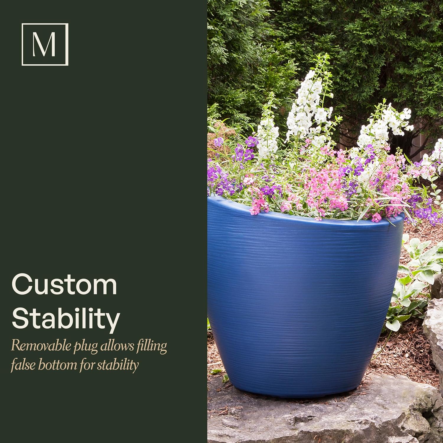 Mayne Modesto 20in Round Modern Planter, Neptune Blue | All season, Indoor/Outdoor, Double-wall design, Fade resistant, 15-year warranty