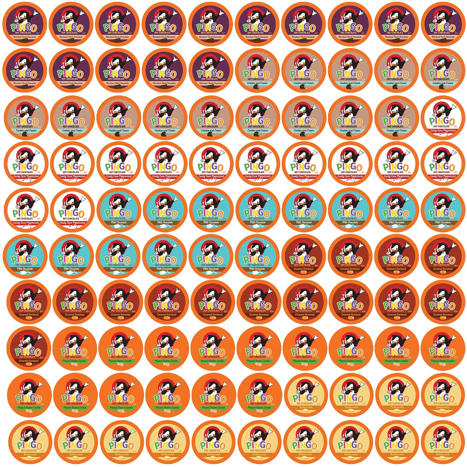 Pingo Hot Chocolate Pods for Keurig KCup Brewers, Assorted Cocoa Variety Pack, 100 Count