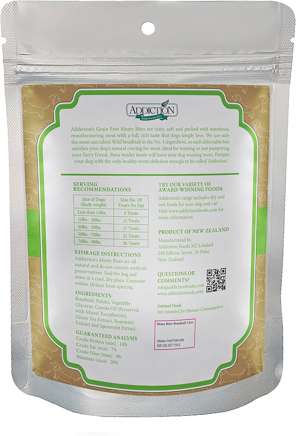 Addiction Venison Recipe Meaty Bites, All Natural Free Range Grain Free High Meat Dog Treats, 4 Oz.