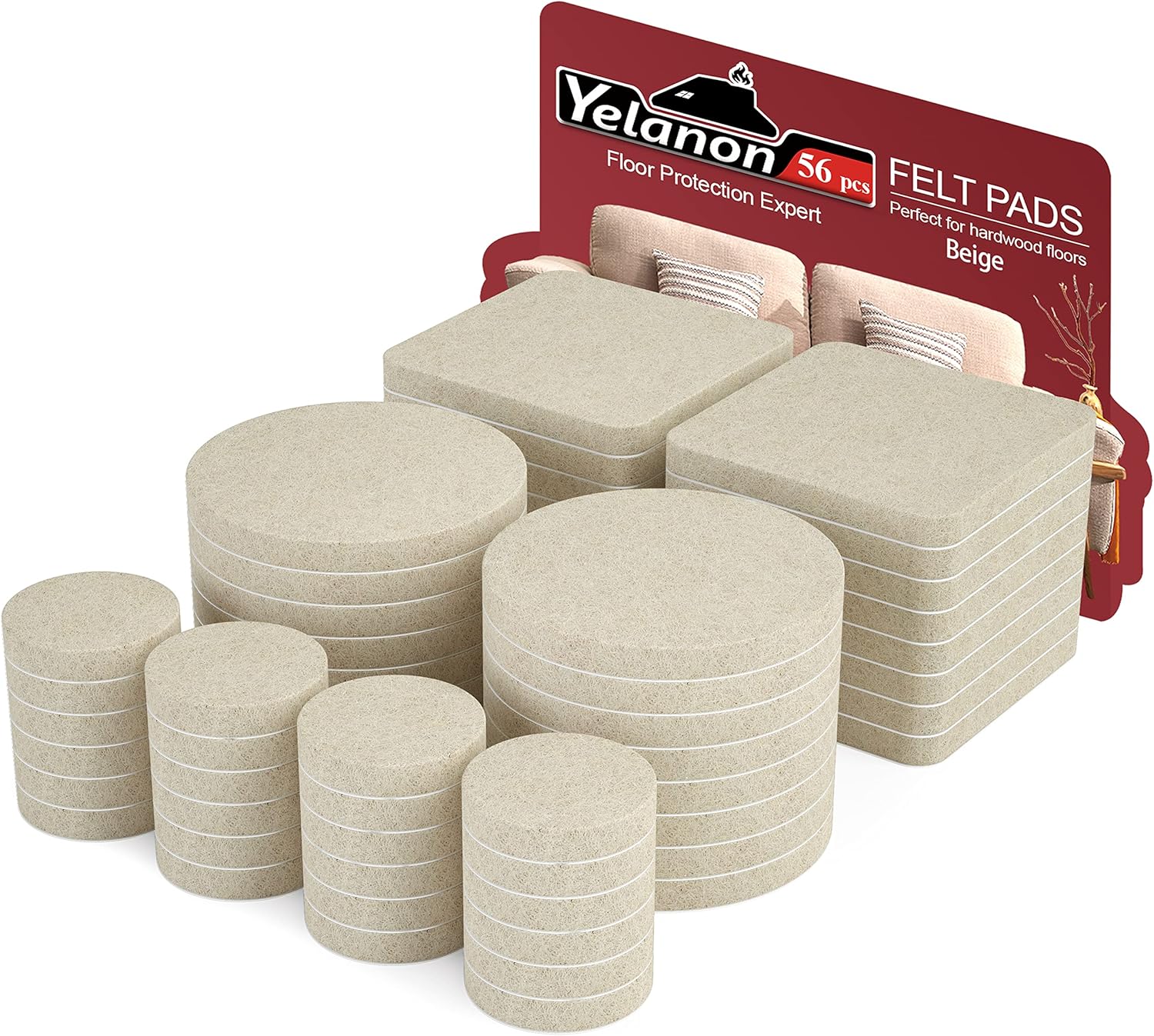 Yelanon Felt Furniture Pads 56 Pcs for Hardwood Floors Brown