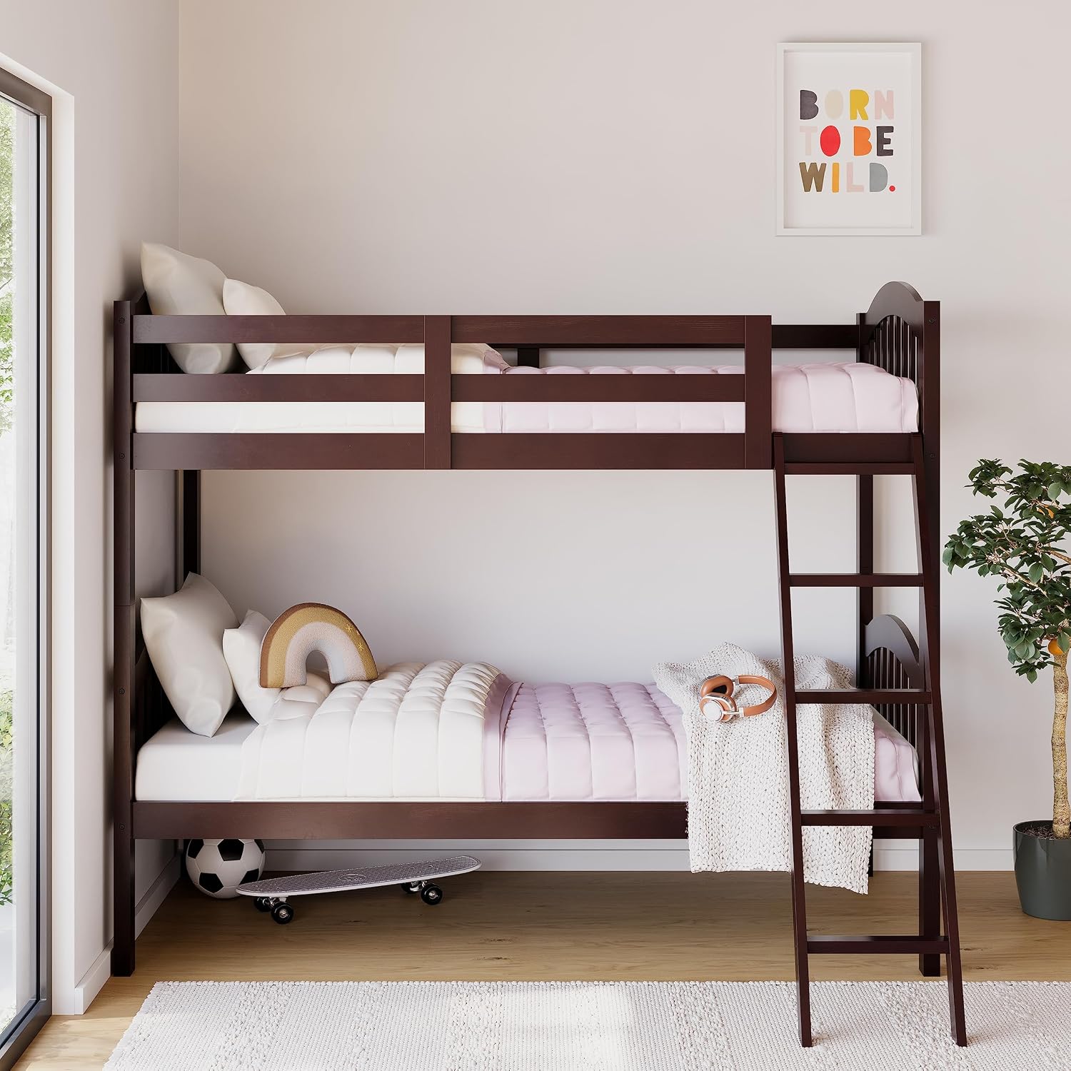 Storkcraft Long Horn Twin-Over-Twin Bunk Bed, White | GREENGUARD Gold Certified, Converts to 2 Individual Twin Beds, Wood Bunk Bed for Kids Bedroom, No Box Spring Required