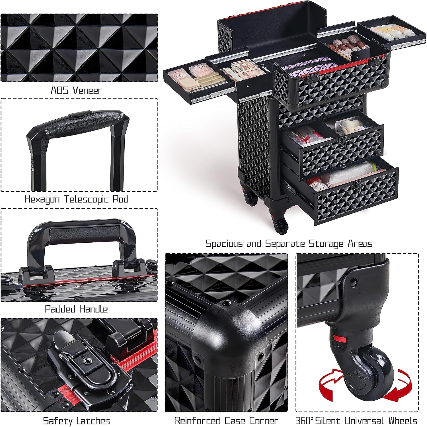 Yaheetech Rolling Makeup Train Case with 2 Drawers Nail Cart Beauty Trolley
