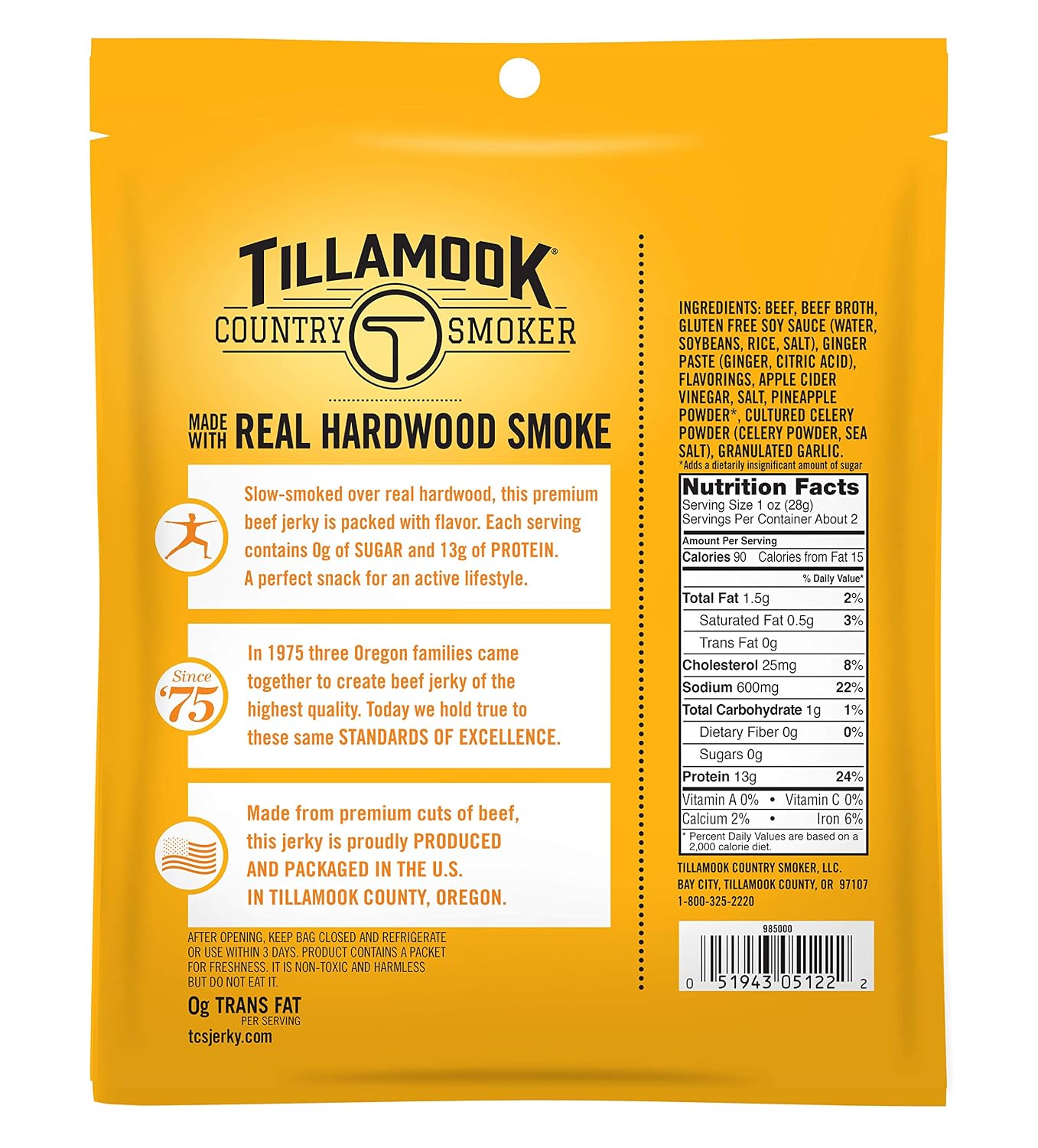 Tillamook Country Smoker Zero Sugar Keto Friendly Beef Jerky, Original, 2.2 Ounce