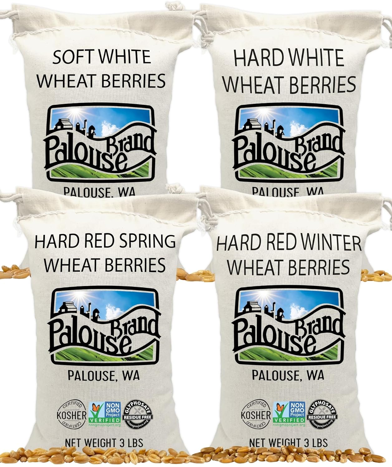 Palouse Brand Certified Glyphosate Residue Free Hard Red Spring Wheat Berries | 5 LBS | 100% Non-Irradiated | Certified Kosher Parve | USA Grown | Non-GMO Project Verified