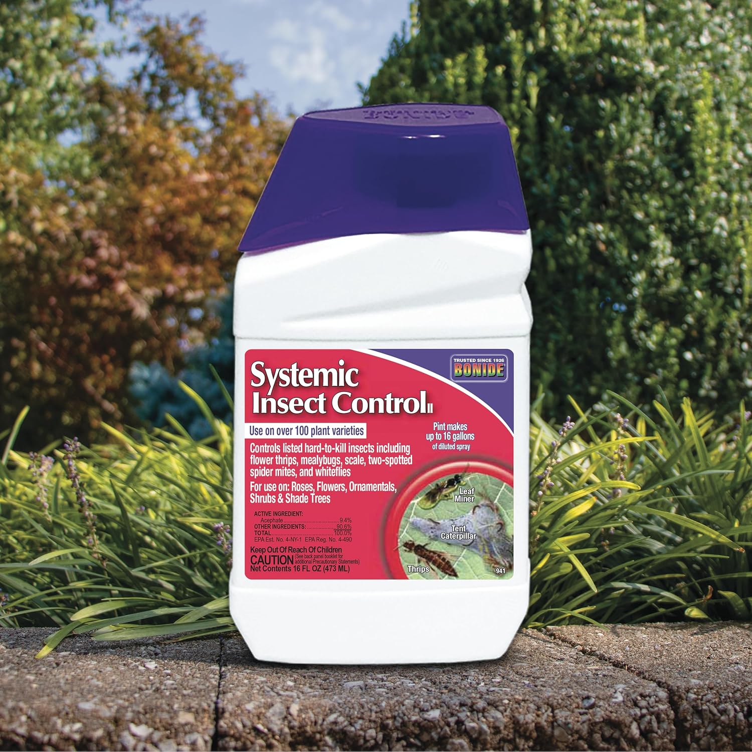 Bonide Systemic Insect Control, 16 oz Concentrate Long Lasting Insecticide for Outdoor Gardening, Makes 16 Gallons | Long Lasting Insecticide