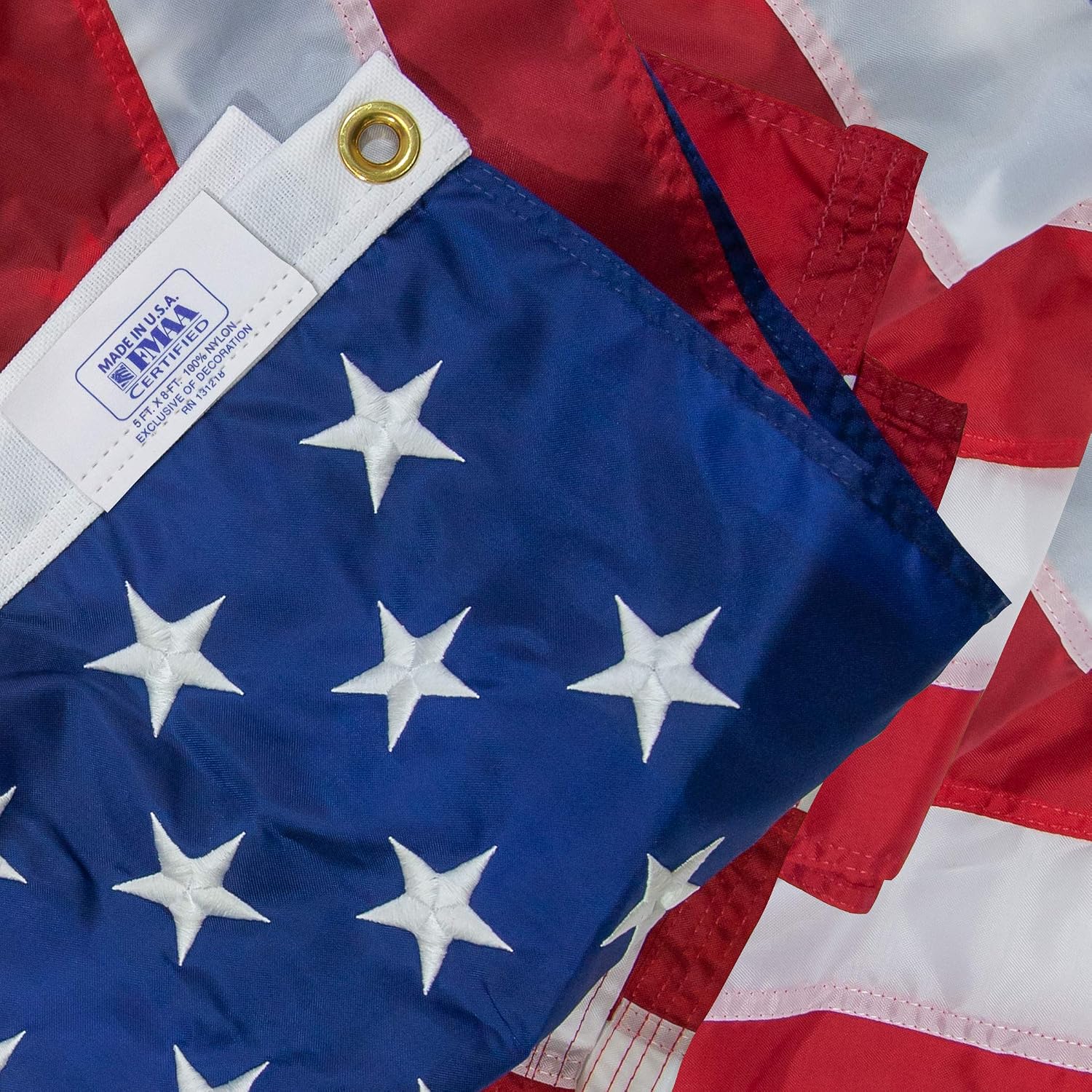 America’s Flag Company - American Flag 5x8 FT – Heavy Duty Nylon Outdoor US Flag – Embroidered Stars, Sewn Stripes, Brass Grommets - Made in USA - by Valley Forge Flag