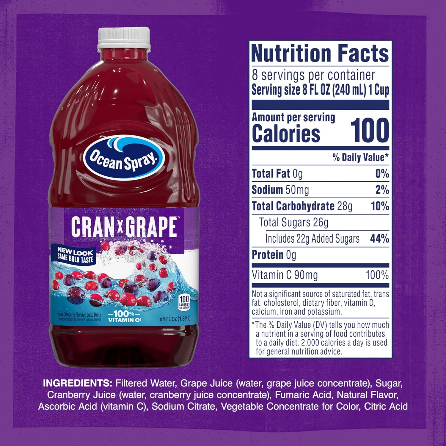 Ocean Spray® Cran-Apple™ Juice Drink, 64 Ounce Bottle, 8 Count | Ocean Spray® Cran-Apple™ Juice Drink, Made with Real Fruit Juice, 64 Fluid Ounce Bottle
