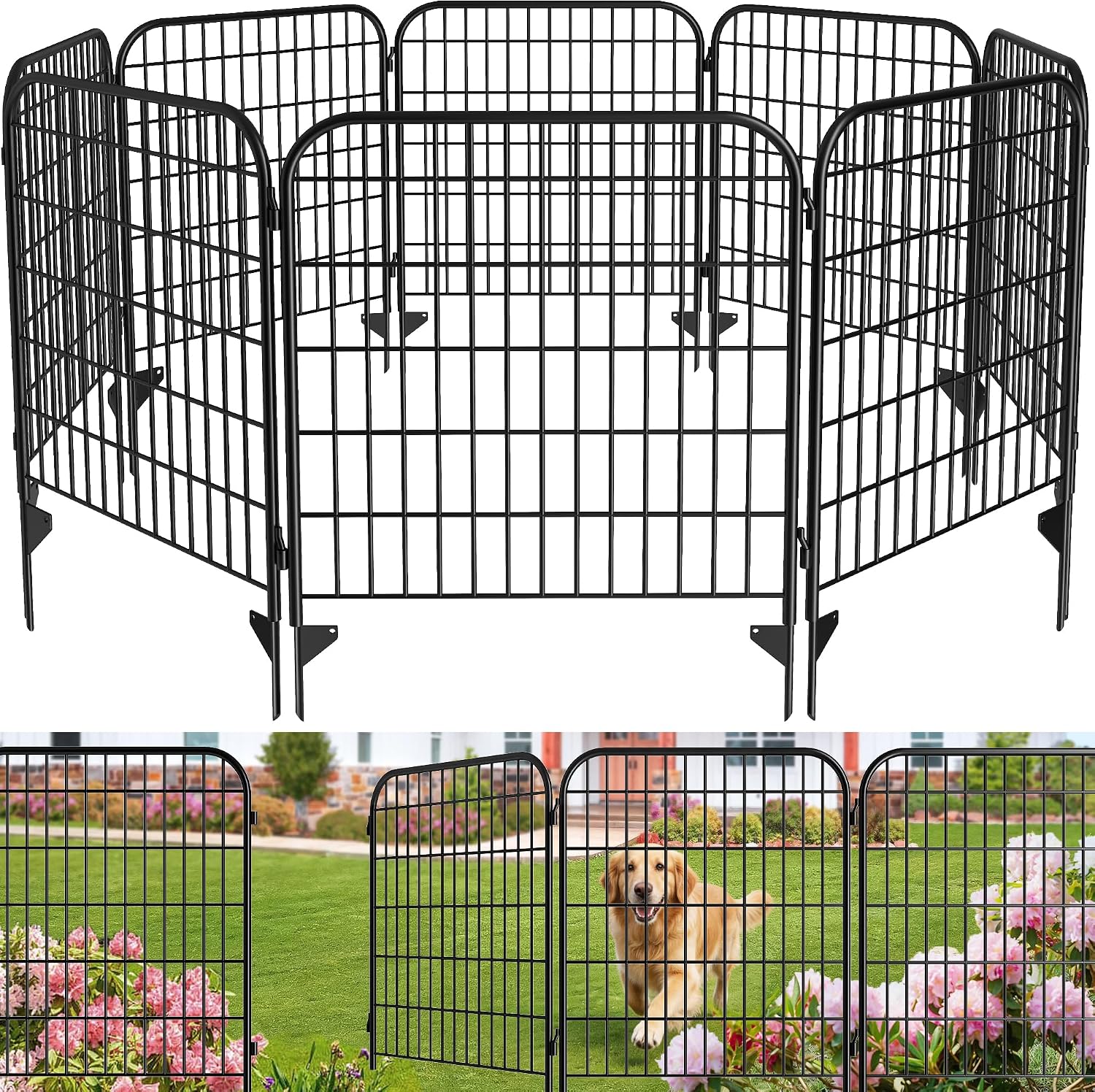 AMAGABELI 10 Panels 17in(H)×10ft(L) Decorative Garden Fences and Borders for Dogs No Dig Rustproof Metal Fence Panels Garden Edging Border Animal Barrier Fencing for Flower Beds Yard Patio Decor Black