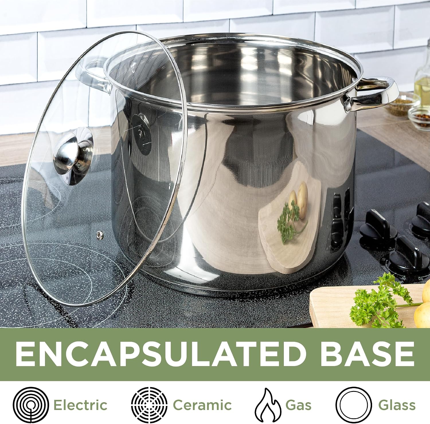 Ecolution Stainless Steel Sauce Pan, Encapsulated Induction Ready Cooking Pot with Glass Lid, Oven Safe, Dishwasher Safe Soup Pot, 2-Quart
