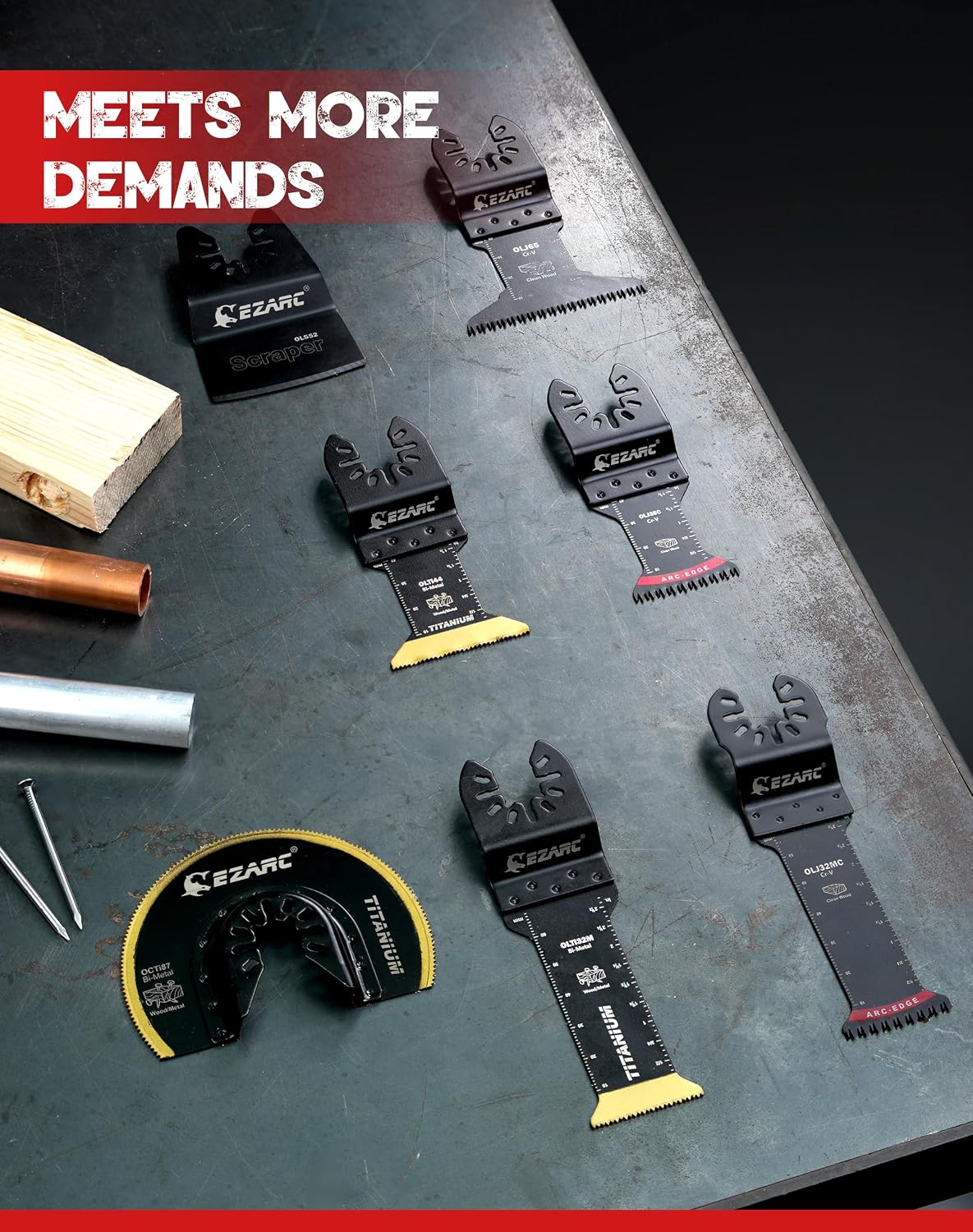 EZARC Titanium Oscillating Tool Blades, Oscillating Multitool Blades for Metal, Wood Nails, Screws Cutting, Plastic, 3 Pack
