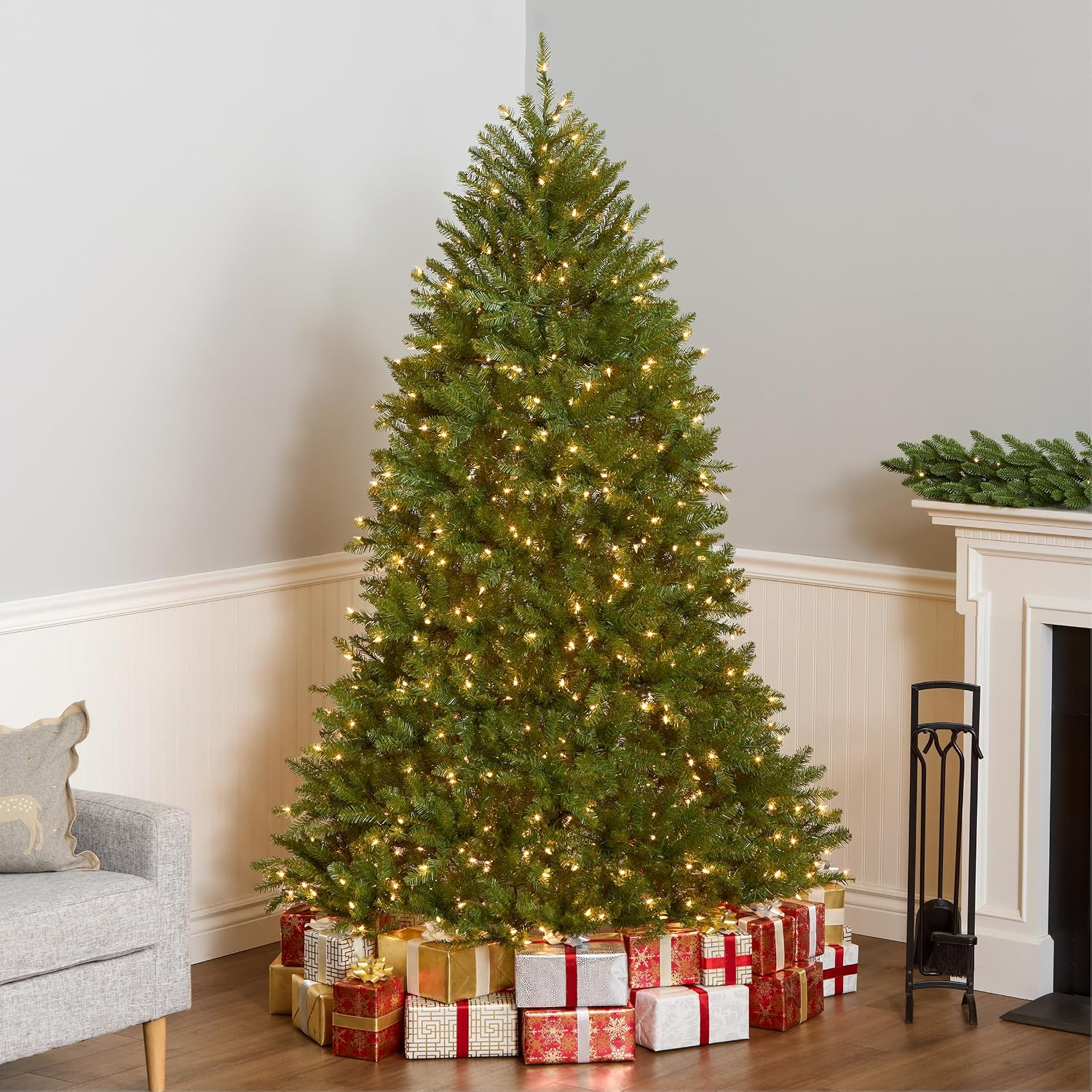 National Tree Company 7ft Pre-Lit Dunhill Fir Artificial Christmas Tree | 700 Clear Lights, 2,144 Tips, Includes Stand, Green