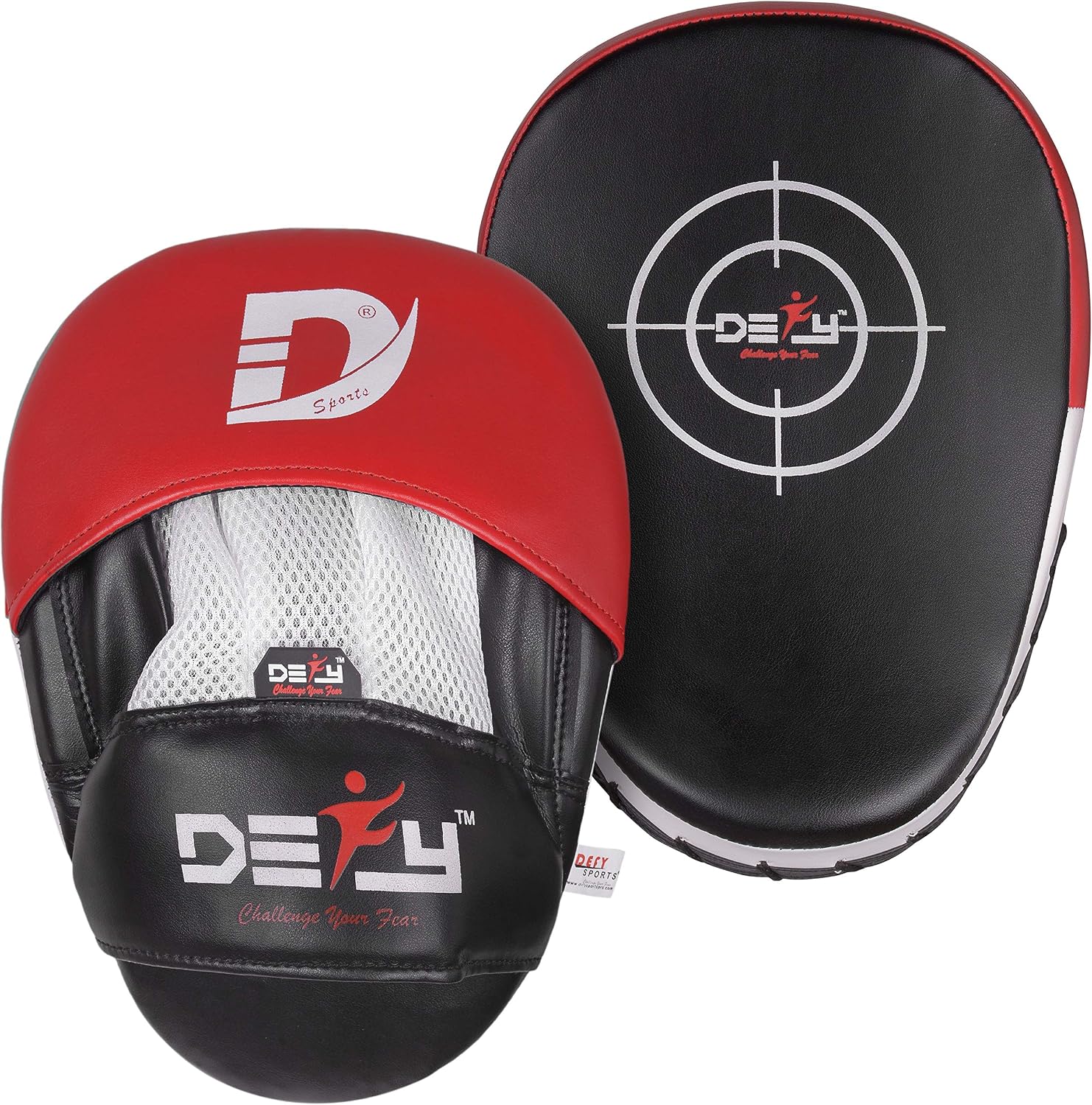 DEFY MMA Muay Thai Boxing Focus Mitts – Premium Leather Hook & Jab Punching Pads - Curved Focus Mitts for Strike & Kick Training Shield