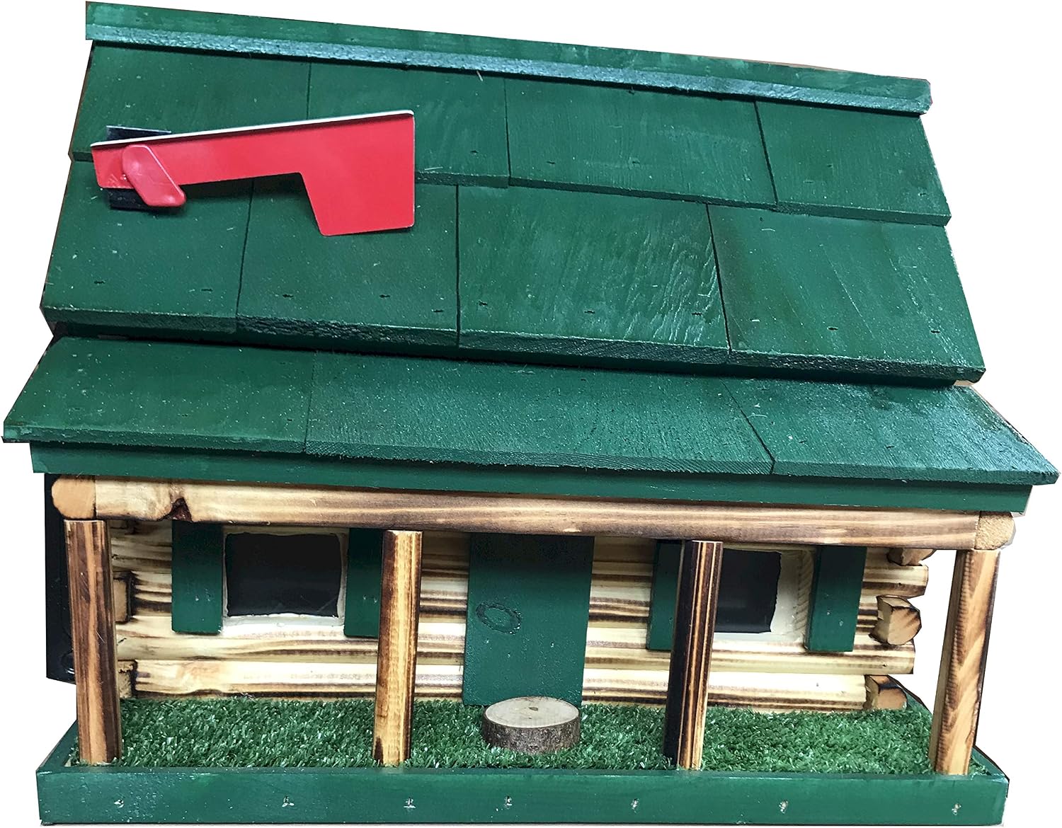 Log Cabin with Porch Wooden Mailbox Green Amish Made in USA