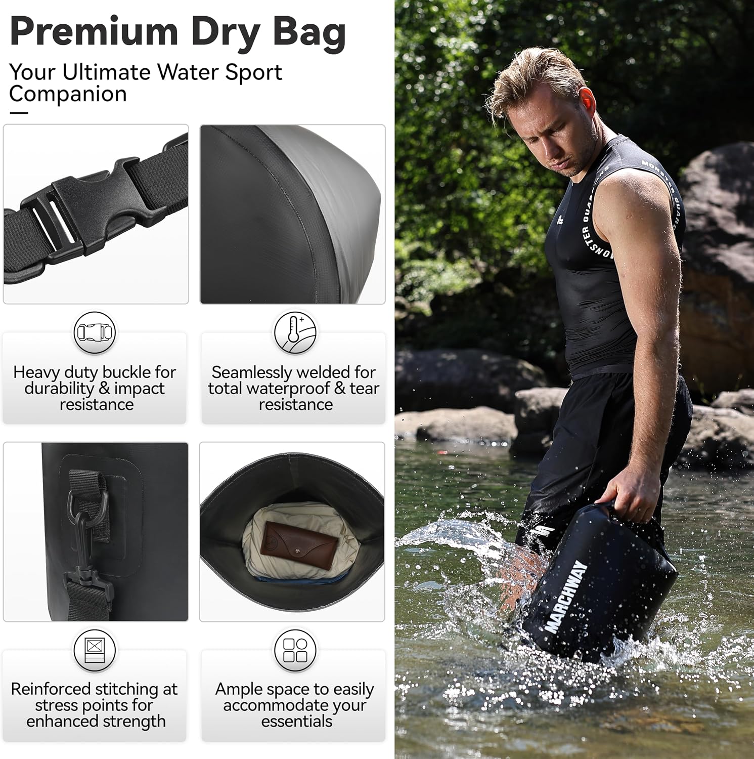 MARCHWAY Floating Waterproof Dry Bag Backpack 5L/10L/20L/30L/40L, Roll Top Sack Keeps Gear Dry for Kayaking, Rafting, Boating, Swimming, Camping, Hiking, Beach, Fishing