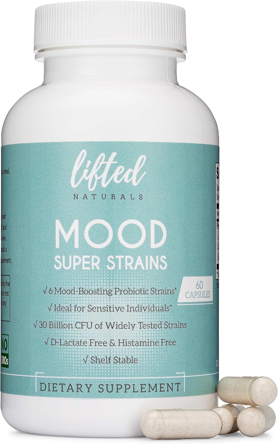 Probiotics - Mood Super Strains Probiotic - Naturally Supports Digestion & Mood - Histamine-Free Probiotics w/ L Rhamnosus GG