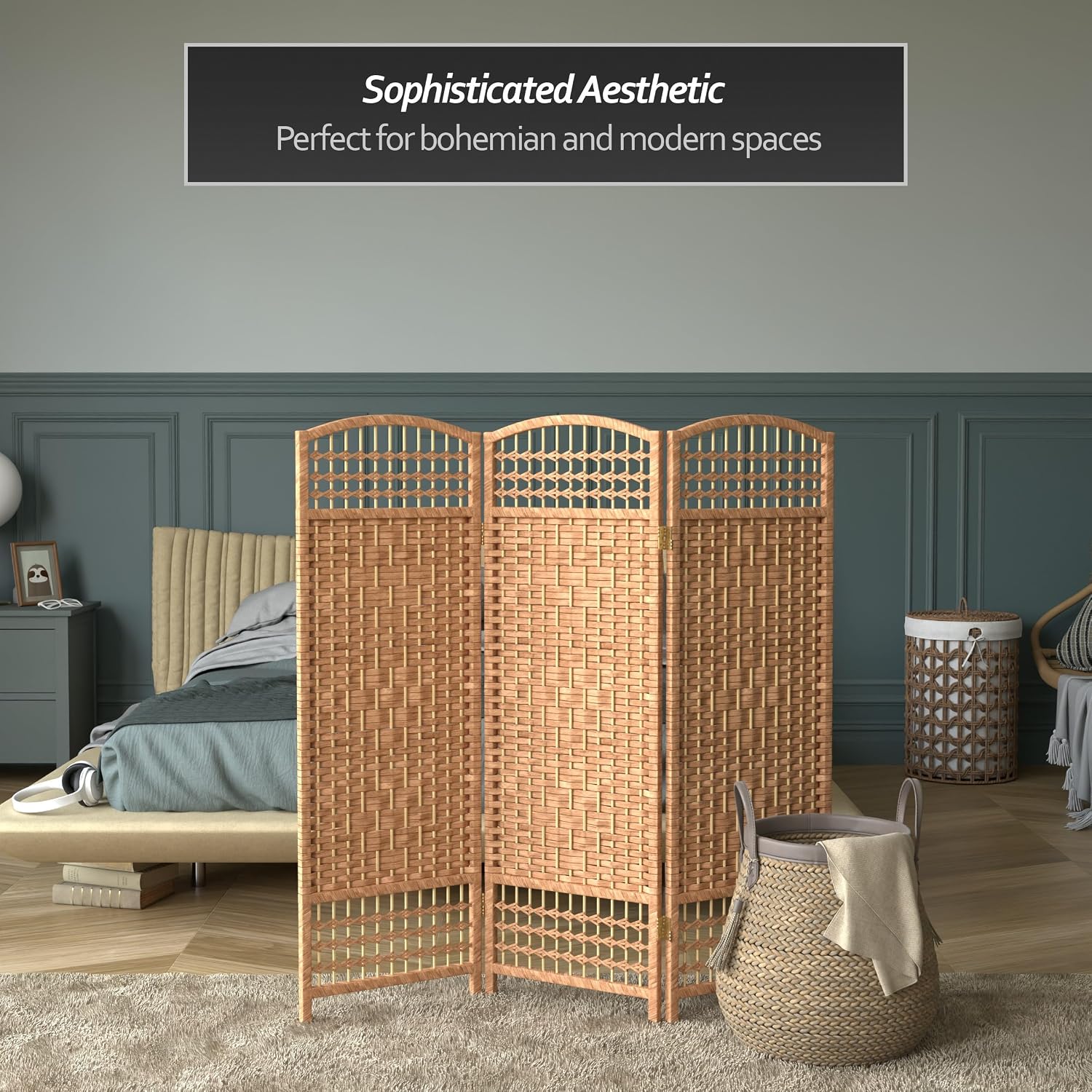 4 ft. Short Fiber Weave Folding Screen - Natural - 4 Panels