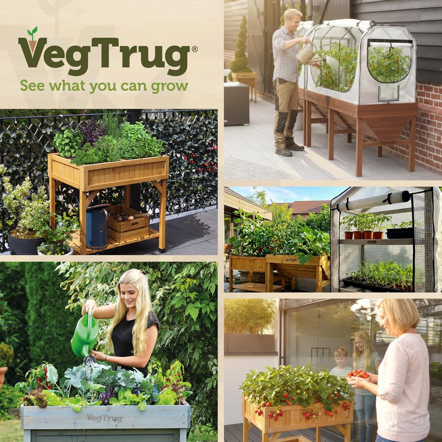 VegTrug Custom Herb Garden Planter Box, Natural Cedar Wood - Versatile Multi-Liner Raised Garden Bed with Storage Shelf for Patio